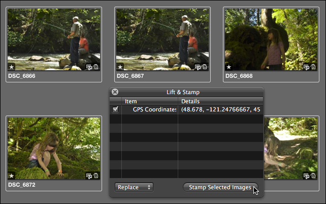 <strong>Figure 32:</strong> Apply the GPS data by stamping it to selected images.
