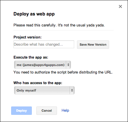 The “Deploy as web app” dialog