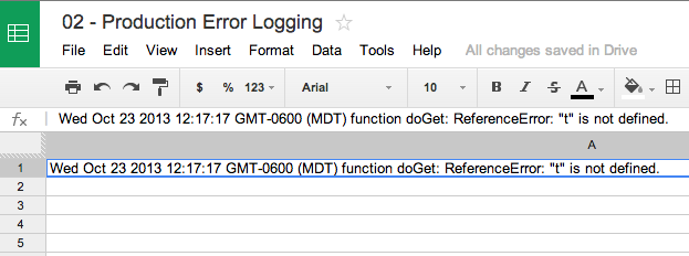 Spreadsheet for recording errors