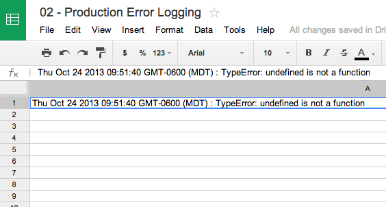 Frontend error log in a spreadsheet