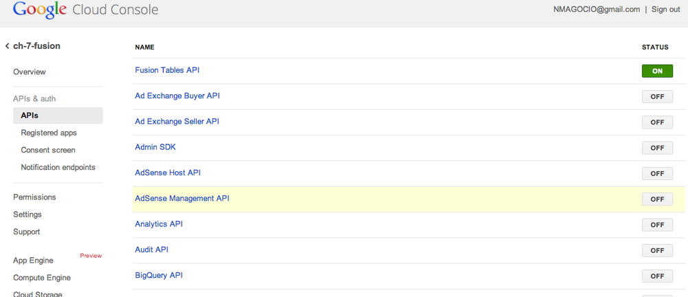 Enabling the Fusion Tables API