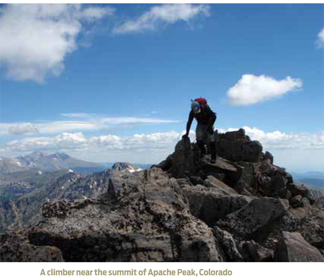 A climber near the summit of Apache Peak, Colorado