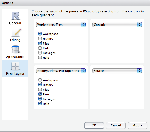 Pane preference dialog for adjusting component layout