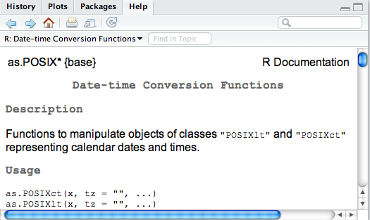 Help page for the POSIXct function