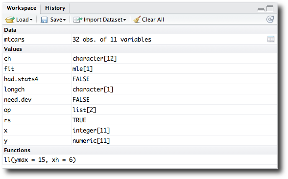 The workspace browser component summarizes objects in the global workspace; objects can be viewed or edited