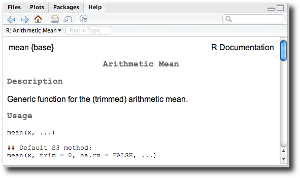 The Help browser component shows R’s help pages