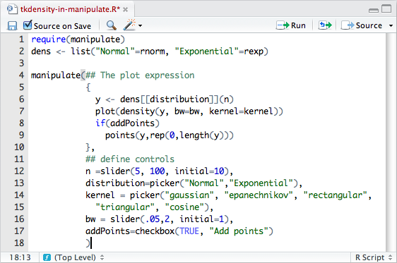 R code for using the manipulate package for interactive graphics