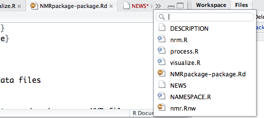 RStudio provides a convenient means to switch files when there are many open