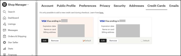 Snapshot of the Credit Cards page.