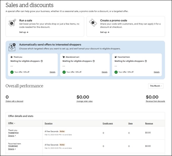 Snapshot of managing sales and discounts.