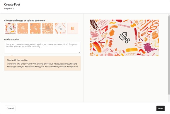 Snapshot of the Create Post dialog box for sale-related posts.