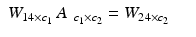 
$$\displaystyle\begin{array}{rcl} \mathop{W_{1}} _{4\times c_{1}}\mathop{ A_{\phantom{1}}} _{c_{1}\times c_{2}} =\mathop{ W_{2}} _{4\times c_{2}}& & {}\\ \end{array}$$
