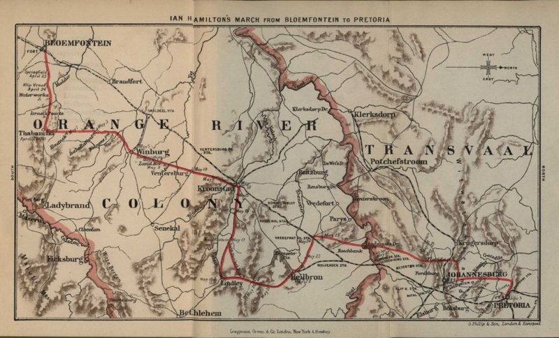 Map of March from Bloemfontein to Pretoria (small version)