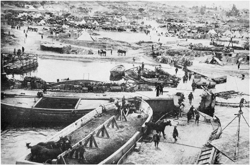 A remarkable view of a landing party in the Dardanelles