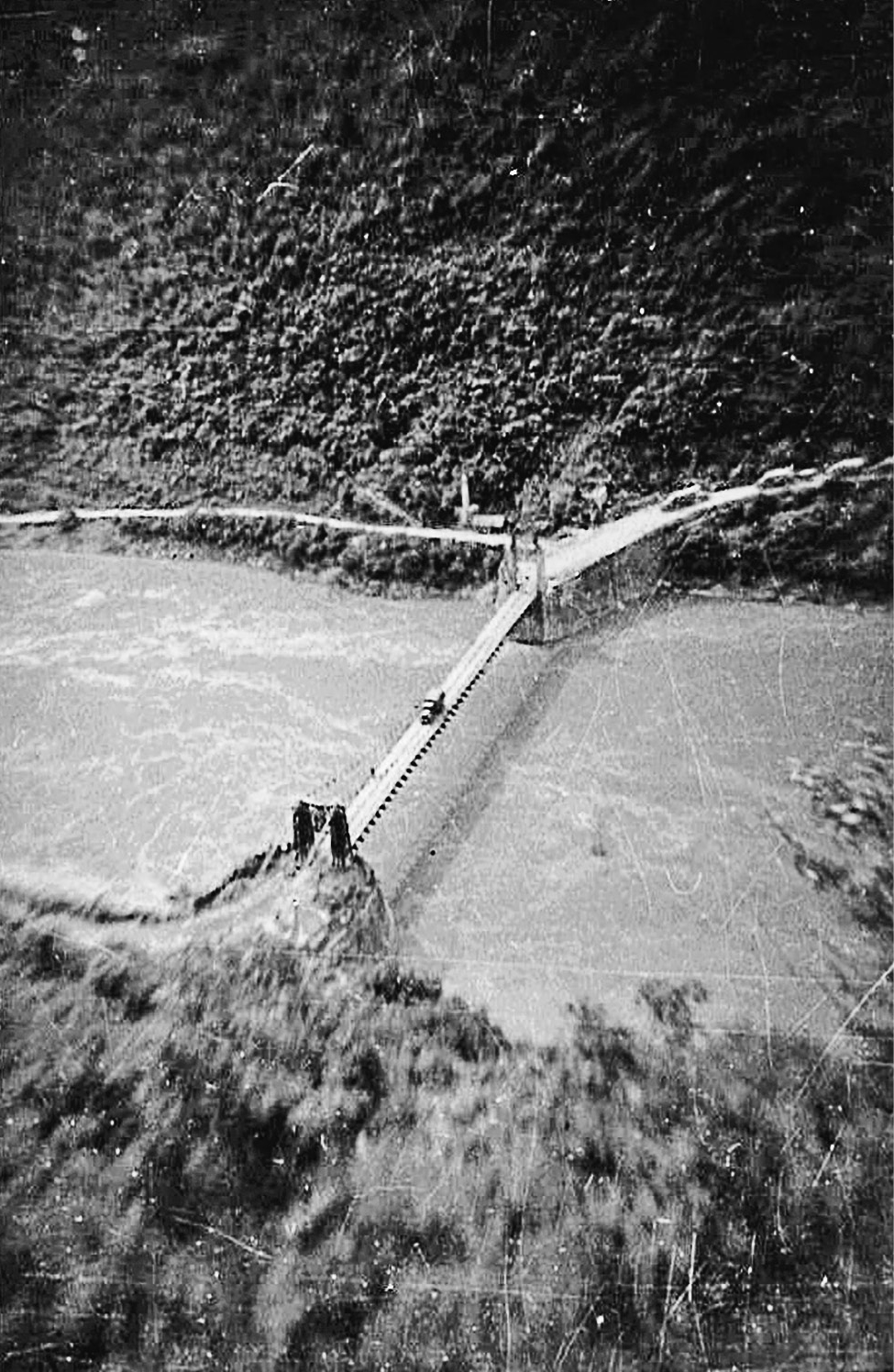 Looking down on the Salween River and its bridge after the crossing