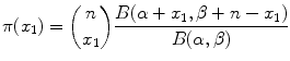 
$$\displaystyle{\pi (x_{1}) ={ n\choose x_{1}}{B(\alpha + x_{1},\beta + n - x_{1}) \over B(\alpha,\beta )} }$$
