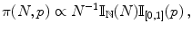 
$$\displaystyle{\pi (N,p) \propto {N}^{-1}\mathbb{I}_{ \mathbb{N}}(N)\mathbb{I}_{[0,1]}(p)\,,}$$
