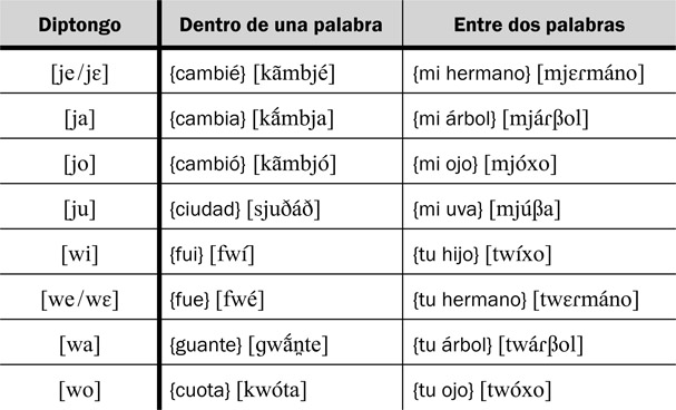 12.6 Los diptongos crecientes se dan dentro de una misma palabra, como también entre dos palabras.