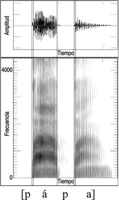 13.14 Forma de onda y sonograma de la articulación del sonido español [p].