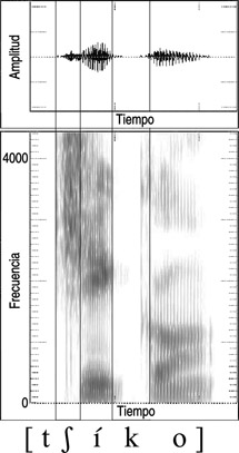 13.24 Forma de onda y sonograma de la articulación del sonido español [k].