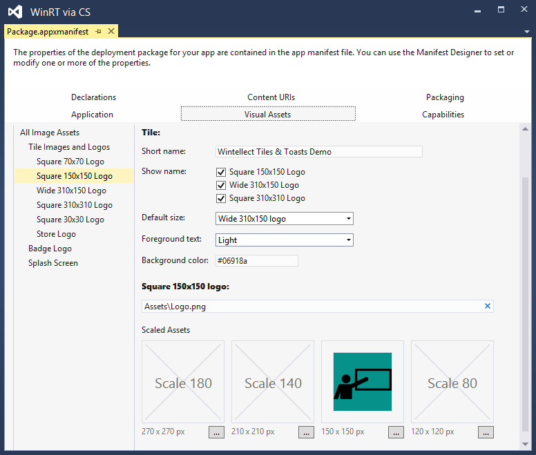 Tile settings in the manifest.