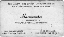 the Harmonotes’ business card, and portrait