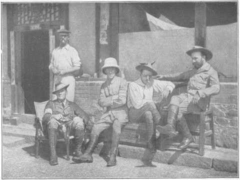 War correspondents in Manchuria. From a photograph by Guy Scull. R. H. Davis (Collier’s), W. H. Lewis (New York Herald), John Fox, Jr. (Scribner’s), W. H. Brill (Associated Press)