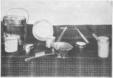 German Army cooking kit after use in five campaigns. All of these articles pack inside the kettle