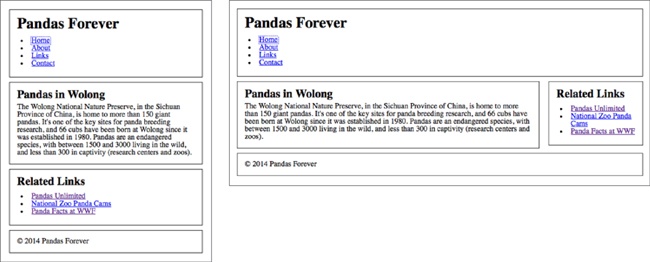 These are the two layouts we have so far, for viewport widths narrower and wider than 36 ems.