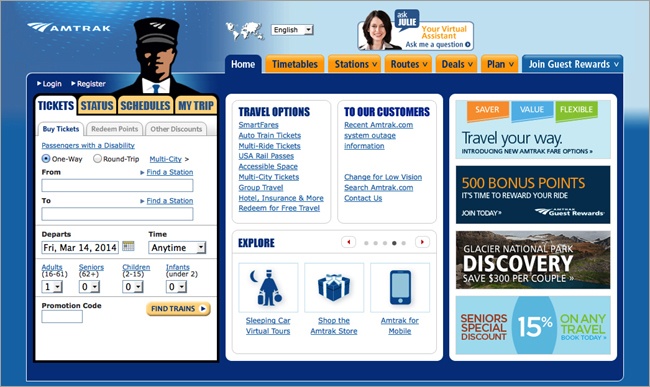 The Amtrak website with all the images in place.