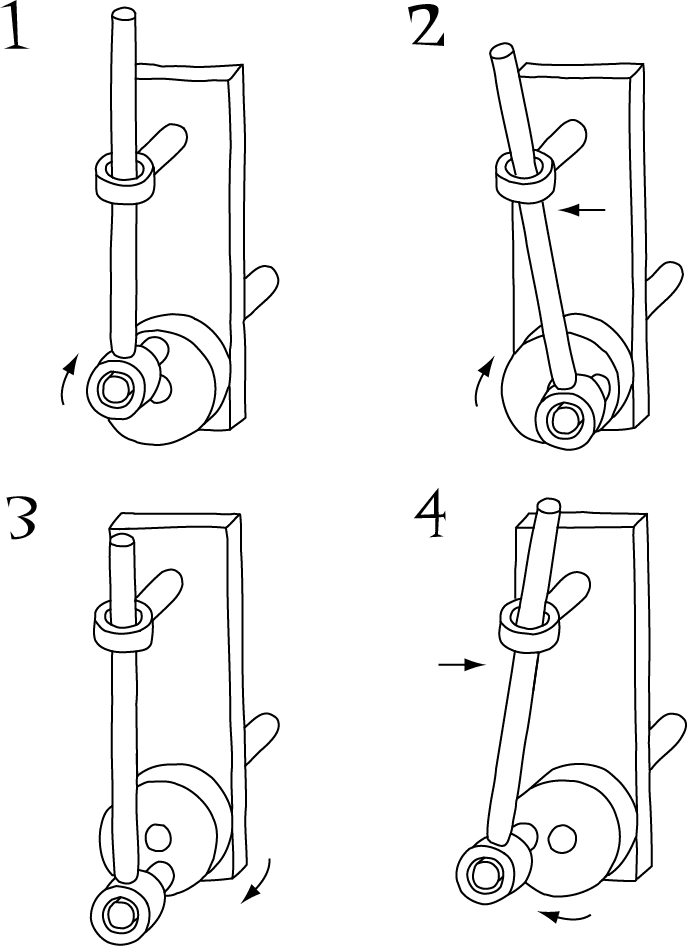 Crank-slider in four positions - high bearing