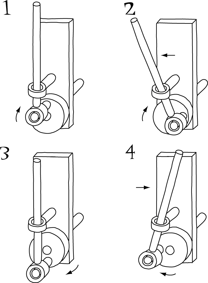 Crank-slider in four positions - low bearing