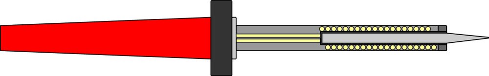 Fixed-temperature soldering iron cross section.