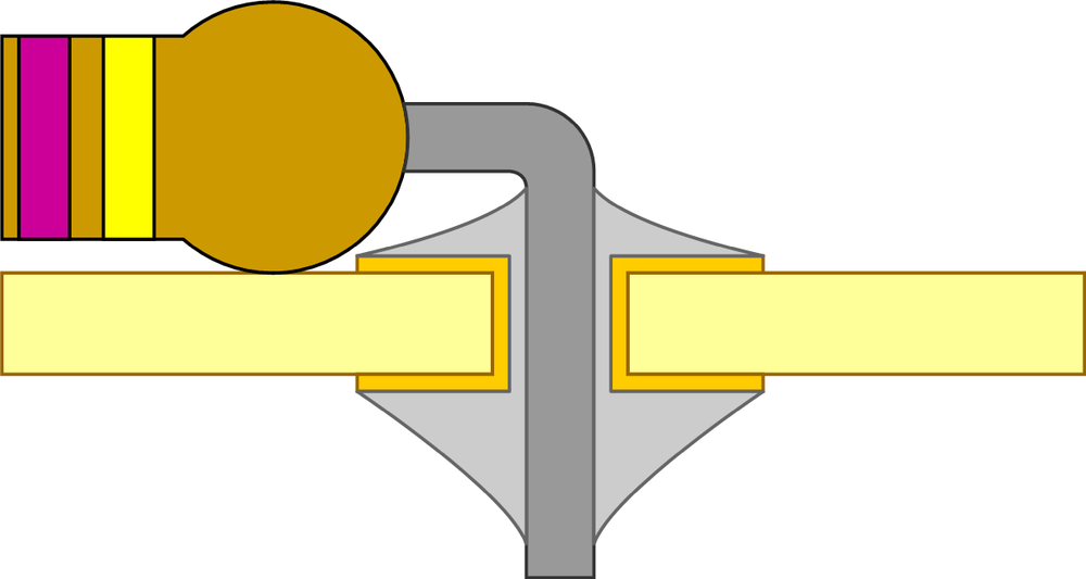 A component soldered to a multilayer circuit board.