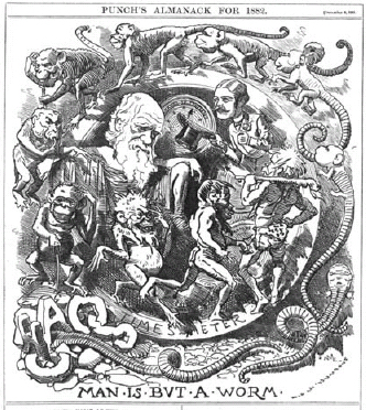 FIGURE 3.2. Darwin looks on in this cartoon parody from Punch magazine, December 6, 1881. Entitled “Man Is But a Worm,”...