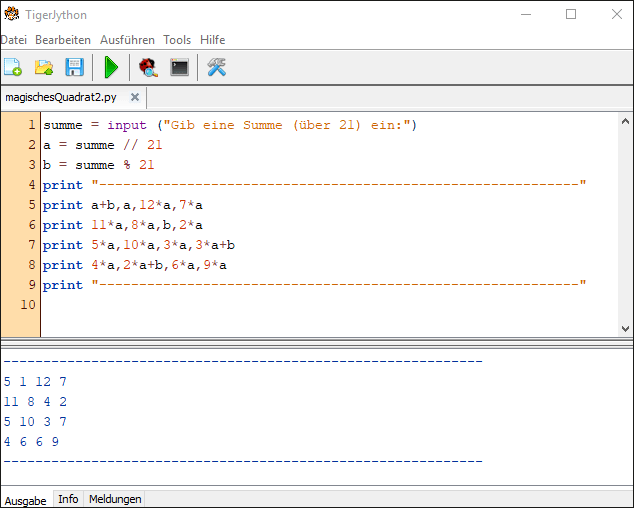 Magisches Quadrat für die Summe 25