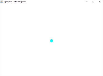 Das Standardfenster von gturtle mit der Schildkröte in der Mitte. Die Größe ist 800 Pixel Breite, 600 Pixel Höhe, wenn nichts anderes definiert wurde.