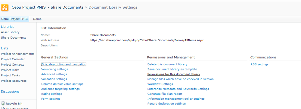 Accessing permissions for this document library