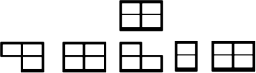 Figure depicting block rotation in visualization test that requires identifying the two block patterns that match the target pattern.