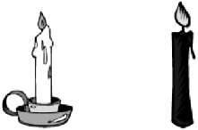 Figure depicting picture recognition test where the first row consists of two burning candles (an unshaded candle kept in a round stand and a black colored candle). The second row consists of four burning candles arranged in a series from left to right (a narrow candle, an unshaded candle kept in a round stand, an unshaded candle kept in an elongated stand, and a black colored candle).