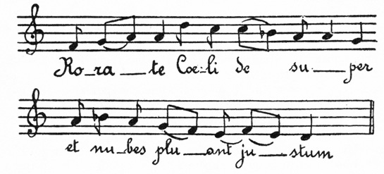 Partitura del canto gregoriano intitolato «Rorate coeli desuper»