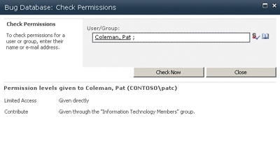 Check Permissions dialog box