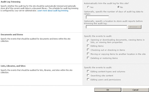 Configure Audit Settings page