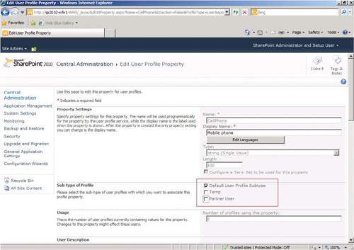 Associating the CellPhone property with a user profile subtype