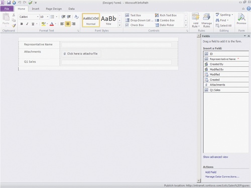 Editing a default SharePoint form in InfoPath 2010