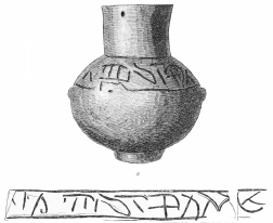 No. 3. (a). Inscribed Terra-cotta Vase from the Palace (8 M.). (b). The Inscription thereon.