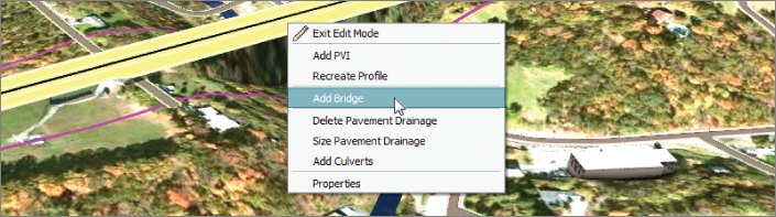 Screenshot of right-click menu with a cursor pointing to Add Bridge command.