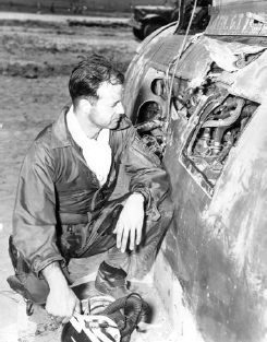 Lt. Col. Glenn Eagleston’s Sabre was badly damaged in a dogfight in June 1951.