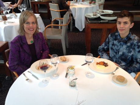 Rachel and Saji enjoying another meal at the *Jardin des Sens* on Christmas Eve, 2013