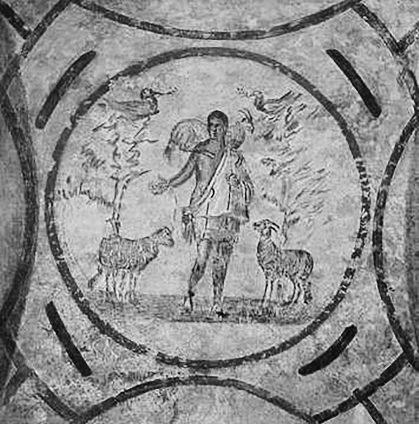 Christ the Shepherd, as drawn in the Catacomb of Saint Priscilla